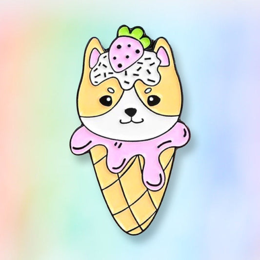 Kawaii dog icecream doggo cute Chibi enamel pin